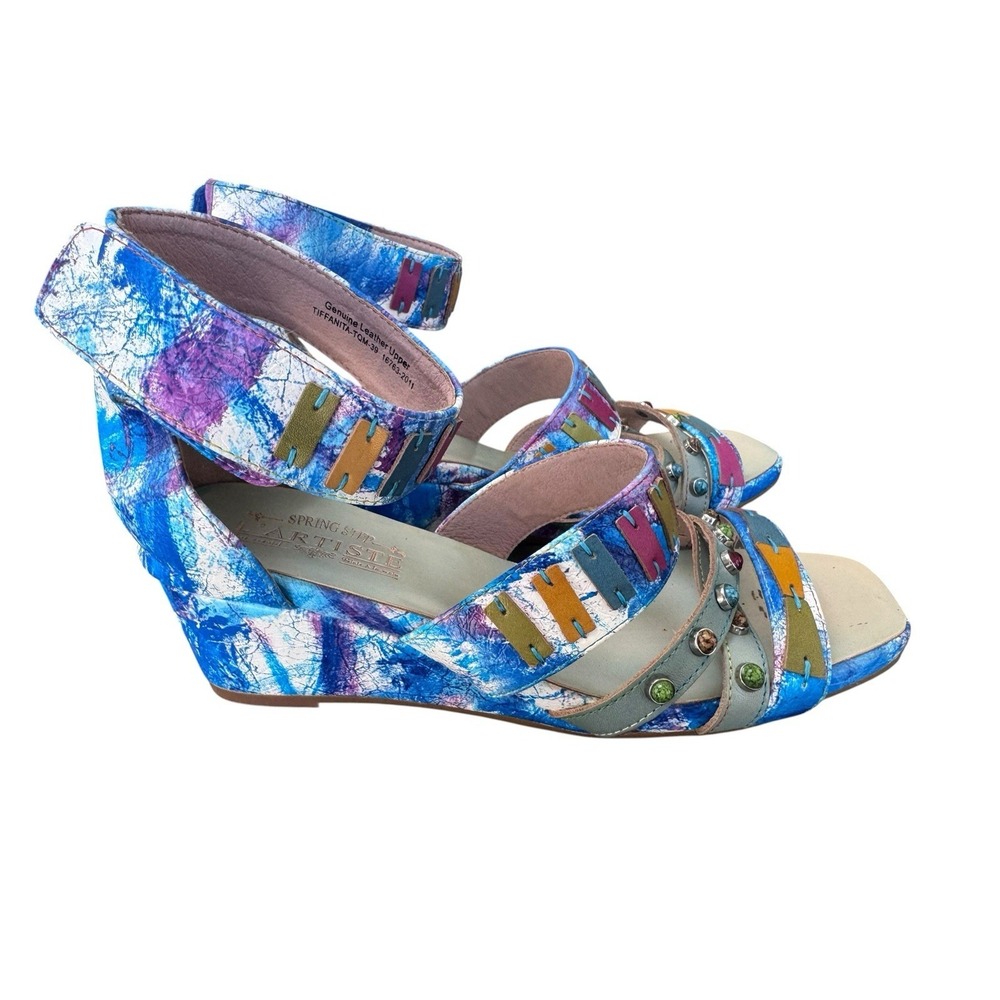 Blue Multi-Accent Wedge Sandals with Ankle Strap - Picture 3 of 6